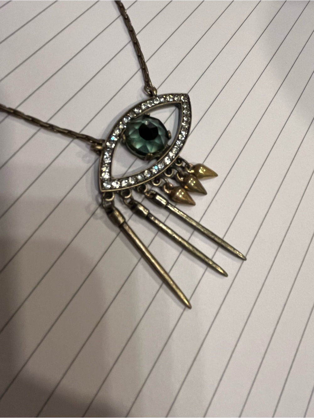 Lulu Frost Antique Gold-Tone Evil Eye Necklace with Green Crystal